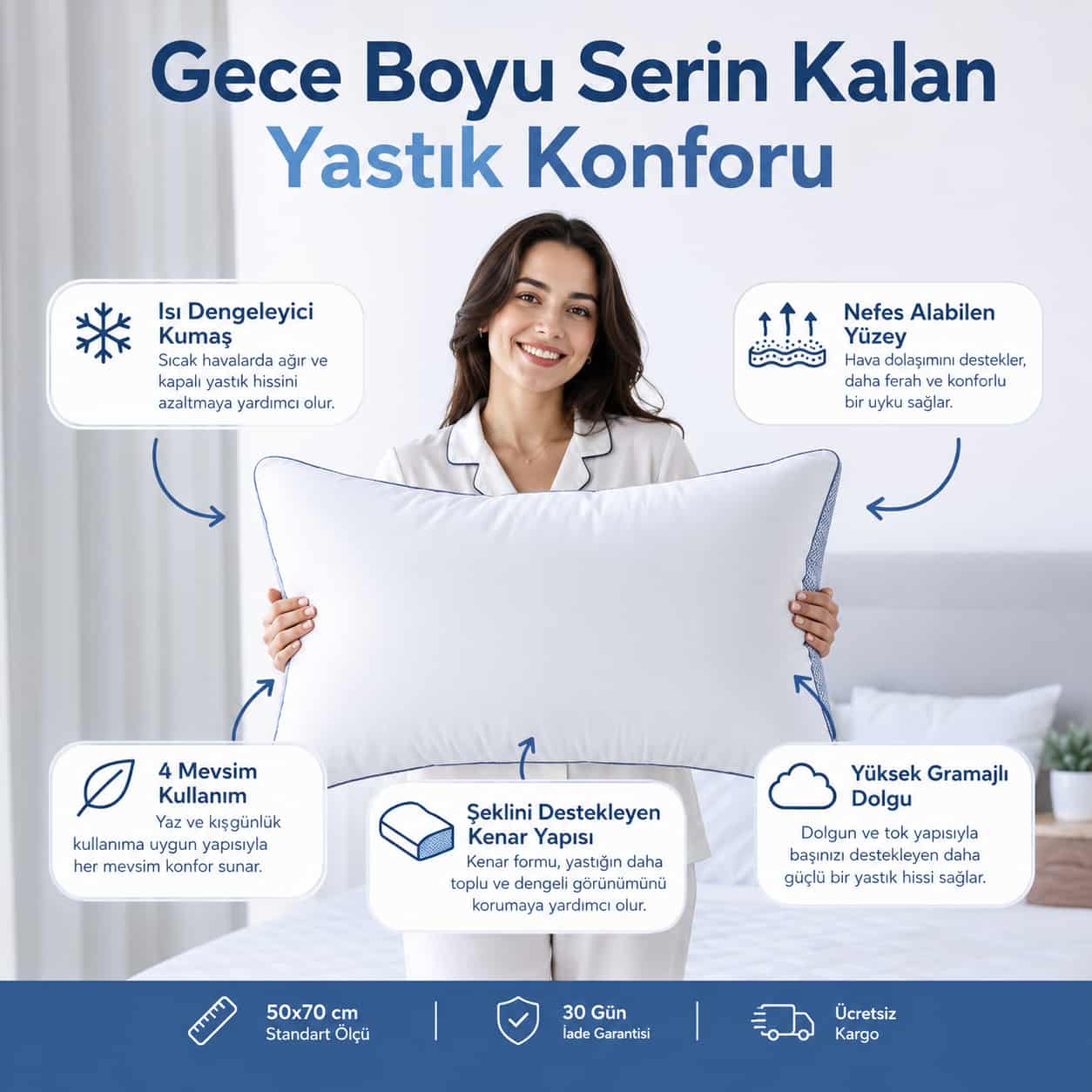 Klimalı Silikon Yastık - Gece Boyu Yastık Çevirmeye Son Verin